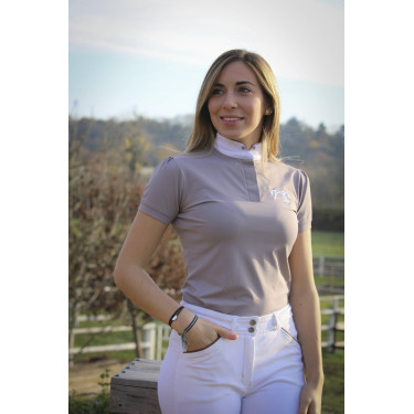 Polo de concurso Pénélope Madrid manga corta Gris pardo Marrón Polo de concurso Pénélope Madrid manga corta Gris pardo Marrón