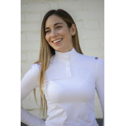 Polo de concurso Pénélope Bruges manga larga Trenza blanca / roja blanca azul Blanco