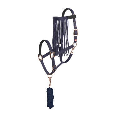 Juego de collar de cabeza de nailon Imperial Riding, cordón de sujeción y frontalera antimoscas Azul marino