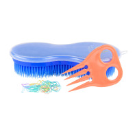 Cepillo Perfection y elásticos para melena Azul