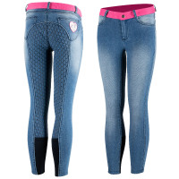 Pantalones de Montar Vaqueros conAsiento Completo de Silicona para Niños Poppy Horze Azul
