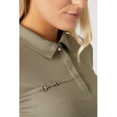 Polo funcional de manga corta para mujer Horze Denise Verde caqui