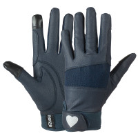 Horze Guantes De Equitación con Estampado de Corazones en Brillantina para Niños Azul marino oscuro