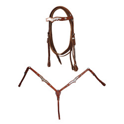 Brida western Lakota con pechopetral y riendas decoradas con adornos de plata Brida western Lakota con pechopetral y riendas decoradas con adornos de plata