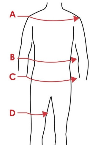 Ilustración de la guía de tallas para Chaqueta de concurso de equitación para hombre Harcour