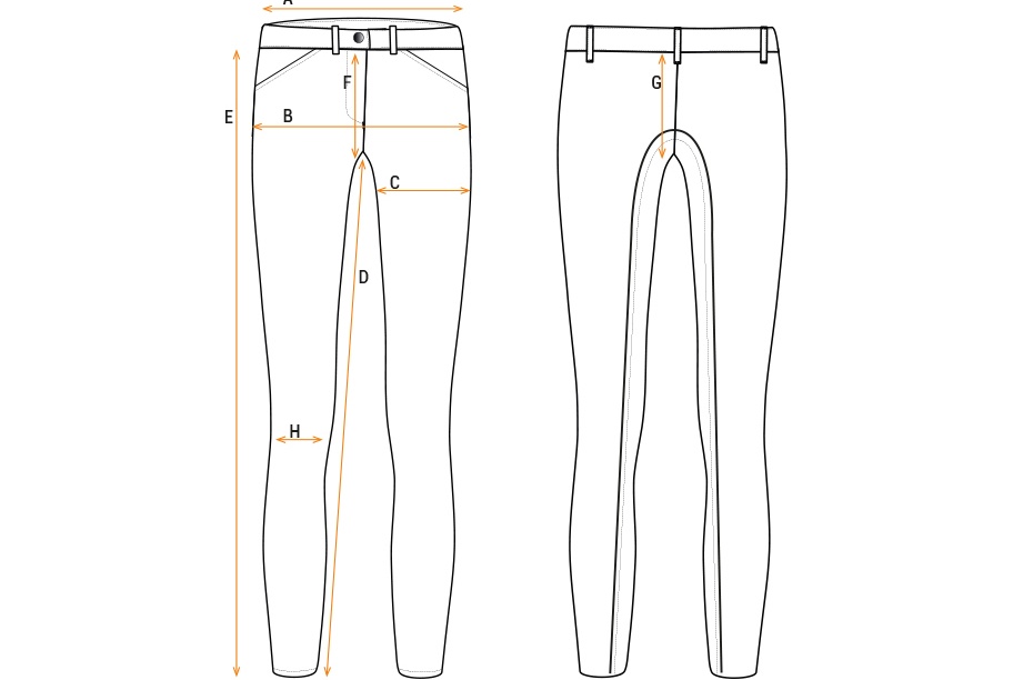 Ilustración de la guía de tallas para Pantalón mujer Equestro