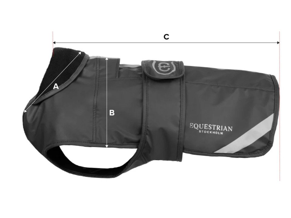 Ilustración de la guía de tallas para Cobertura para perro Equestrian Stockholm